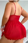 Kırmızı Bacak Bantlı Seksi Mini Fantezi Gecelik