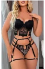 Dantelli Jartiyer Fantazi Seksi Büstiyerli Takım Siyah