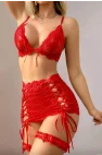Kırmızı Dantel İşlemeli ve Bacak Aksesuarlı Jartiyerli Sütyen Takımı | Passionate Red Koleksiyonu