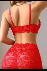 Kırmızı Dantel İşlemeli ve Bacak Aksesuarlı Jartiyerli Sütyen Takımı | Passionate Red Koleksiyonu