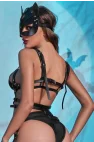 Siyah Transparan Maskeli ve Harness Detaylı Fantezi Gecelik | Midnight Mystery Serisi