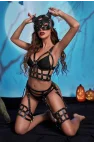 Siyah Transparan Maskeli ve Harness Detaylı Fantezi Gecelik | Midnight Mystery Serisi