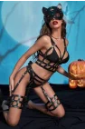 Siyah Transparan Maskeli ve Harness Detaylı Fantezi Gecelik | Midnight Mystery Serisi