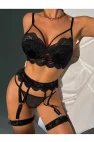 Midnight Burgundy Gold-Linked Jartiyer Takımı & Zincir Detaylı Büstiyer Seti