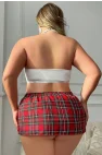 Büyük Beden Kırmızı Ekose ve Dantel Detaylı Fantezi Kostüm | Curvy Rebel Koleksiyonu
