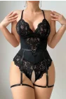 Noir Sculpture Kemer Detaylı Dantelli Jartiyerli Bodysuit
