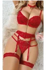 Crimson Desire Zincir Detaylı Dantelli Jartiyer & Büstiyer Seti