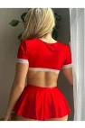 Kırmızı Dantelli ve Brit Detaylı Hizmetçi Kostümü | Passionate Red Roleplay Serisi