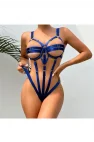 Royal Sapphire – Saks Mavi Şeritli ve Gümüş Halka Detaylı Lüks Bodysuit