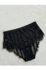 Siyah Floral Dantelli ve Yüksek Bel Şeritli String | Noir Elegance Koleksiyonu