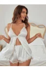 Siyah V Yaka Saten Şortlu Takım | Noir Minimalist Loungewear