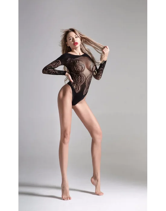 Siyah Dantel Detaylı File Vücut Çorabı | Lüks ve İkonik Silüet