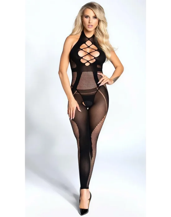 Lüks Siyah Dekolteli Transparan File Vücut Çorabı