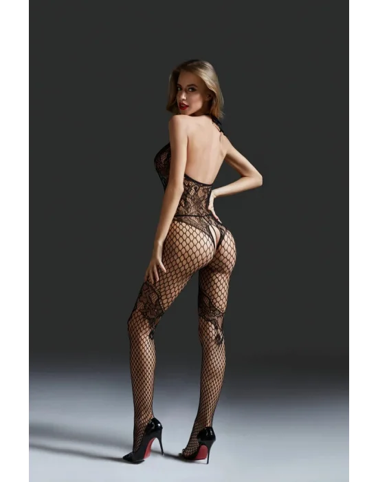 Siyah File ve Dantel Detaylı Vücut Çorabı | Lüks ve Baştan Çıkarıcı Bodystocking