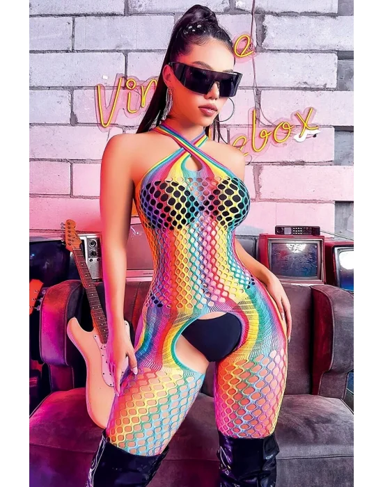 Çok Renkli Geometrik Sanat Vücut Çorabı | Lüks Grafik Silüet