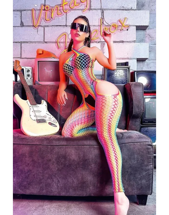 Çok Renkli Geometrik Sanat Vücut Çorabı | Lüks Grafik Silüet