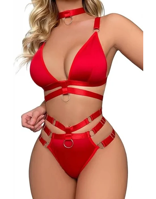 Şerit Detaylı Geometrik Sütyen & Tanga Takımı