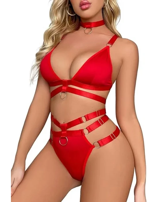 Şerit Detaylı Geometrik Sütyen & Tanga Takımı