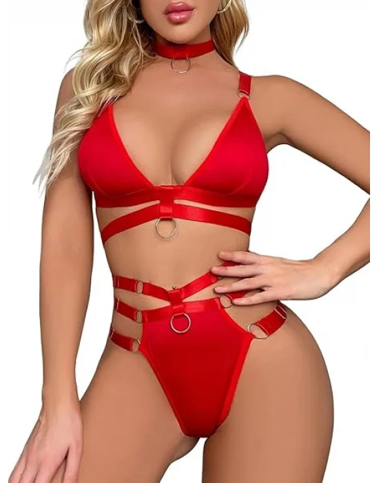 Şerit Detaylı Geometrik Sütyen & Tanga Takımı