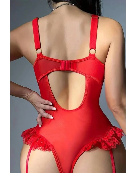 Siyah Floral Dantel İşlemeli ve Geometrik Bantlı Jartiyer Takımı | Noir Muse Koleksiyonu