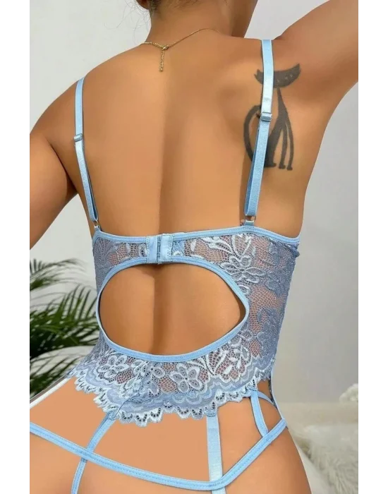 Siyah Floral Dantelli ve Bel Vurgulu Bodysuit | Noir Silhouette Serisi