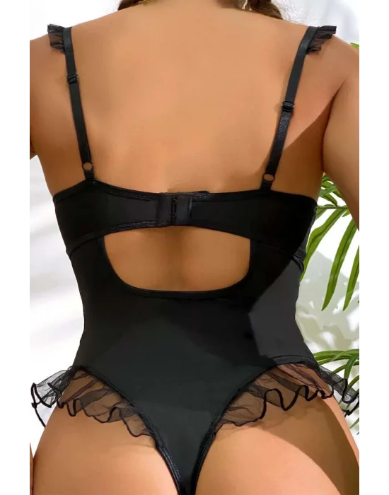 Fırfırlı Fantezi Gecelik Siyah