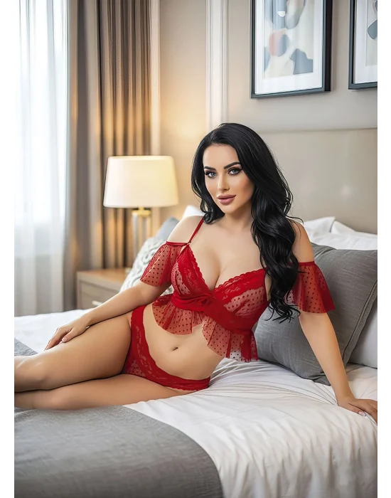 Kadın Kırmızı Dantelli Sütyen Takımı