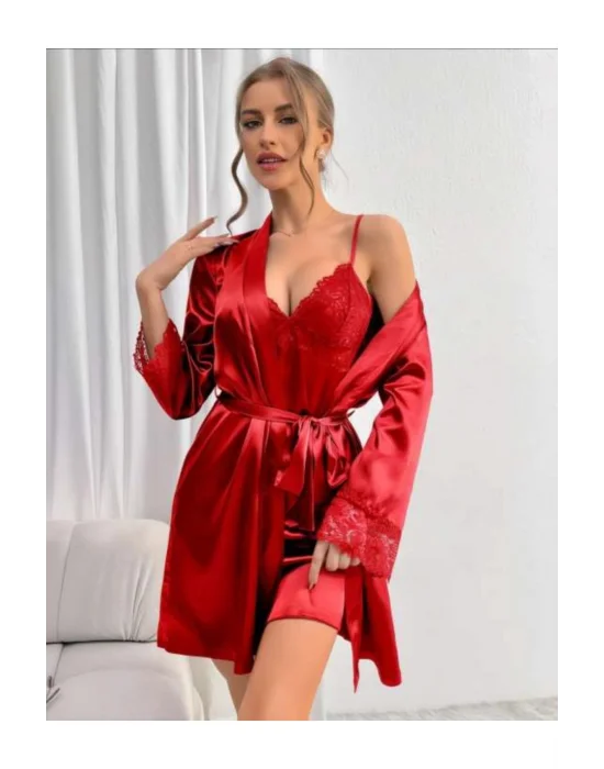 Saten Kumaş Sabahlık Gecelik Takım