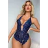 Lacivert Floral Dantel İşlemeli ve Altı Açık Bodysuit | Midnight Blue Lace Serisi