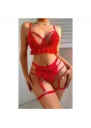 Midnight Burgundy Zincir Detaylı Jartiyerli Büstiyer & İç Giyim Seti