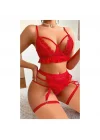 Midnight Burgundy Zincir Detaylı Jartiyerli Büstiyer & İç Giyim Seti