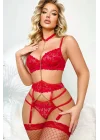 Crimson Desire Zincir Detaylı Dantelli Jartiyer & Büstiyer Seti
