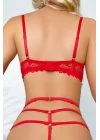 Crimson Desire Zincir Detaylı Dantelli Jartiyer & Büstiyer Seti