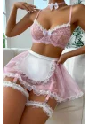 Pudra Pembe Dantel Detaylı Hizmetçi Kostümü | Rosé Luxury Roleplay Serisi