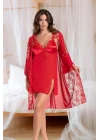 Bordo Saten ve Floral Dantelli Sabahlık & Gecelik Takımı | Crimson Silk Koleksiyonu