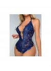Lacivert Floral Dantel İşlemeli ve Altı Açık Bodysuit | Midnight Blue Lace Serisi