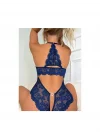 Lacivert Floral Dantel İşlemeli ve Altı Açık Bodysuit | Midnight Blue Lace Serisi