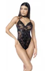 Özel Tasarım Siyah Dantel İşlemeli Önü İp Detaylı Transparan Fantezi Body