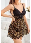 Kadın Leopar Desenli Fantezi Mini Gecelik