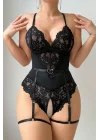 Noir Sculpture Kemer Detaylı Dantelli Jartiyerli Bodysuit
