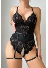 Noir Sculpture Kemer Detaylı Dantelli Jartiyerli Bodysuit