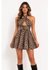 Leopar Desenli ve Çapraz Yaka Detaylı Mini Elbise | Wild Instinct Koleksiyonu