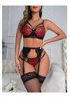 Wild Passion Leopar Desenli & Kırmızı Dantel Detaylı Jartiyer Takımı