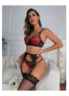 Wild Passion Leopar Desenli & Kırmızı Dantel Detaylı Jartiyer Takımı
