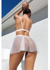 Celestial Star Embroidered Beyaz Dantelli Transparan Mini Gecelik