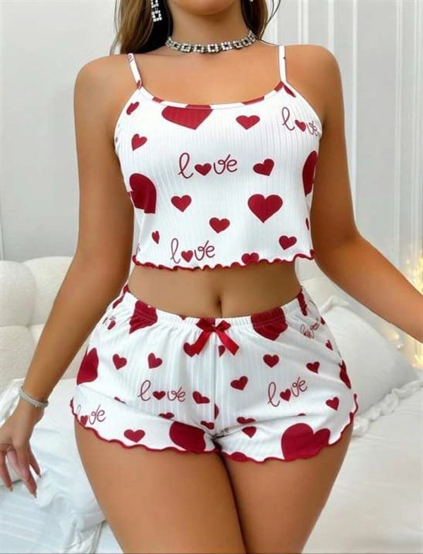 Homewears 2'li Fitilli Bordo Kalpli Şortlu Pijama