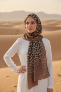 Sahra - Leopar Desen Şal - Kahverengi