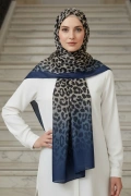 Sahra - Leopar Desen Şal - Lacivert