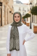 Seraya – Floral & Geometrik Desenli Şal Haki - Kaymaz ve Yumuşak Dokulu Şal