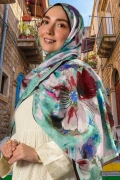 Solva Büyük Floral Motifli Şal - Yeşil
